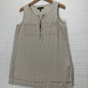Ellen Tracy Linen‎ Tank Top Sleeveless Casual Tunic Shirt Beige Medium